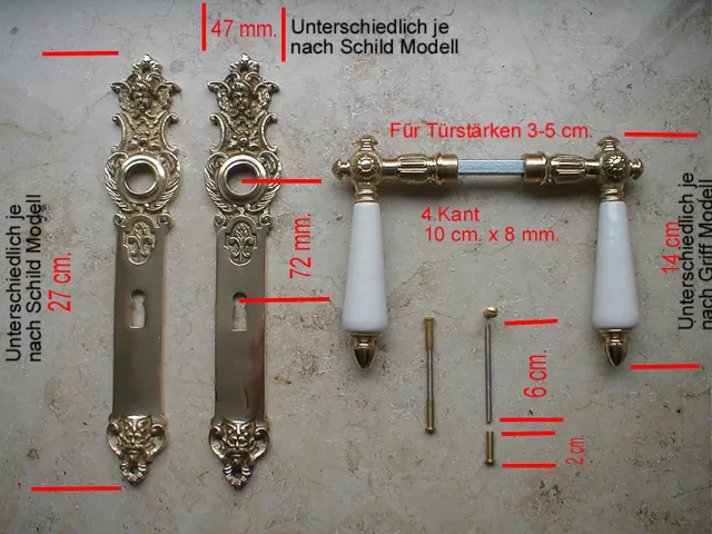 Messing Poliert BB 72 Langschild Antik Türgriffe Türbeschlag Gründerzeit S100-1P 2