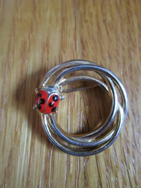 Vintage Ladybug Pin Brooch Gold-Tone 1" Triple Circle Jewelry FREE SHIP