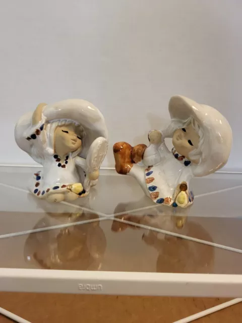 Sett of 2 Porcelain Girls Figurines Handpainted Ceramic