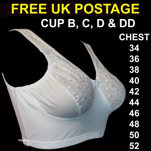 LADIES COTTON PULL ON BRA White Chest Size 32 to 52 Cup B - DD Non Wire Bra  £9.94 - PicClick UK
