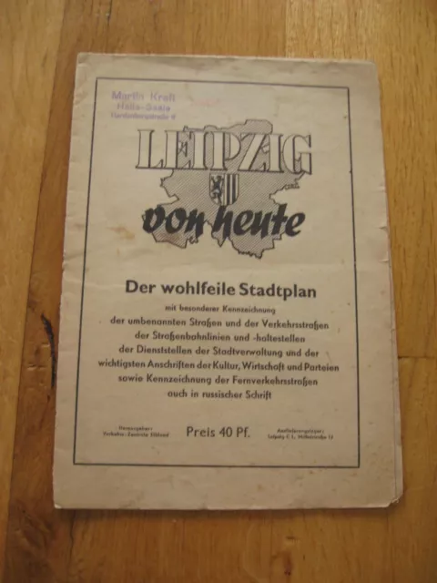 alter Stadtplan Leipzig von Heute mit Straßenverzeichnis um 1946/47