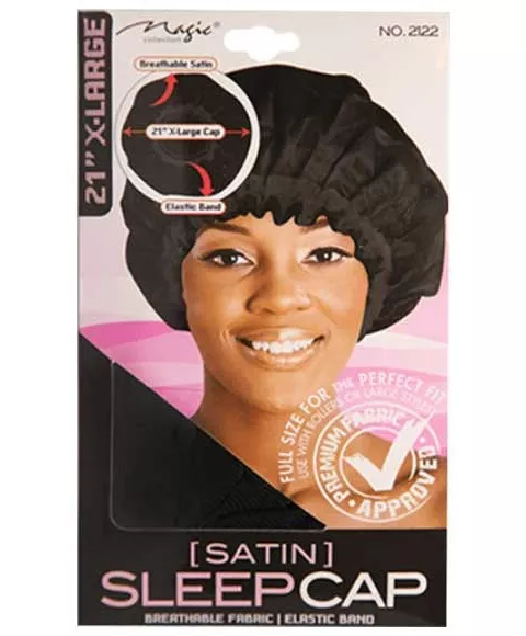 Magic Collection Satin Sleep Cap Breathable Elastic Band 21" X Large 2122 Black