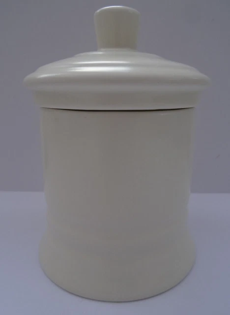 CERAMIC STORAGE JAR / TRINKET POT with non-airtight lid. CREAM. Height 12cm.
