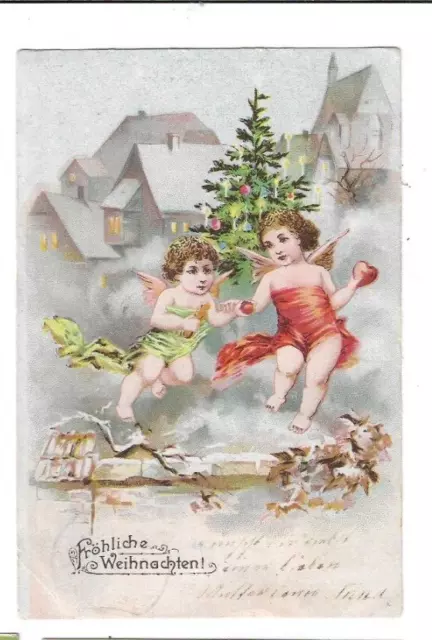 AK, Weihnachten, Engel, Tannenbaum, Winterland, Häuser, 1904