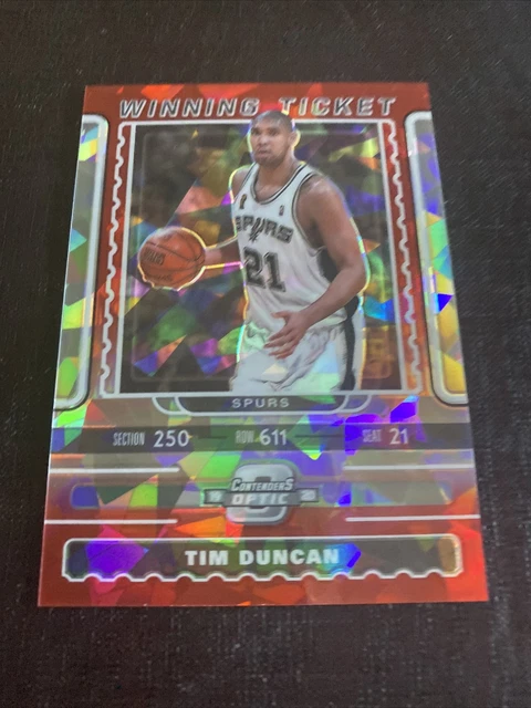 2019-20 Panini Contenders Optic Tim Duncan Winning Ticket Red Cracked Ice Prizm