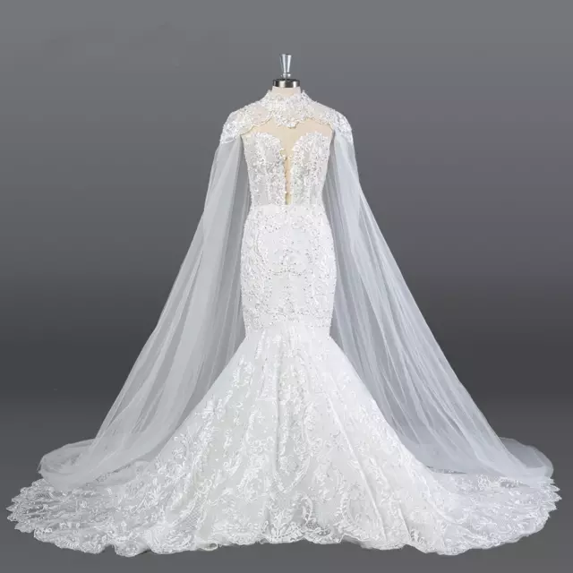 Mermaid 2 IN 1 Wedding Dresses With Shawl Sleeveless Beading Embroidery Gowns