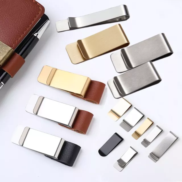 Handmade Leather Notebook Holder Brass Pen Folder Stainless Steel Clips