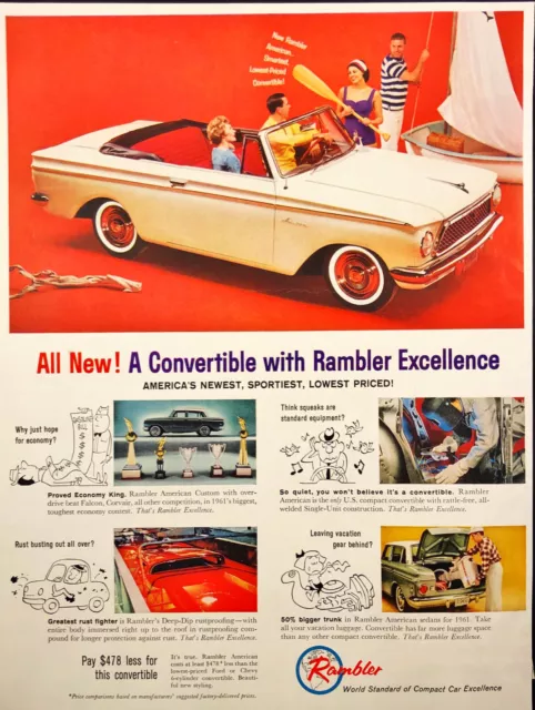1961 Rambler Compact Car Convertible Sportiest Lowest Priced Vintage Print Ad