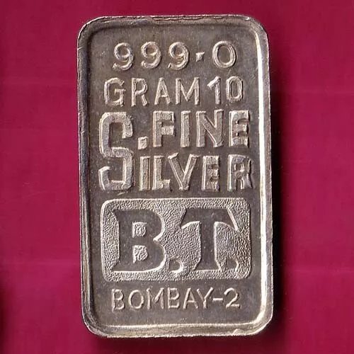 Barra de plata 10 gramos - B.T. PESO BOMBAY-2:– 10,02 gm barra de plata fina #JP45