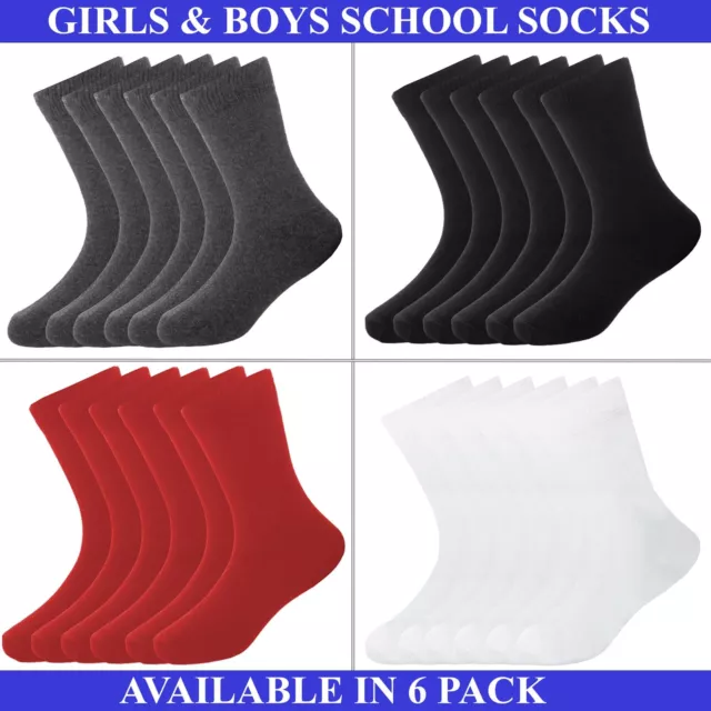 Girls Boys Plain Socks School Uniform Ankle High Cotton Rich Kids Socks 6 Pairs