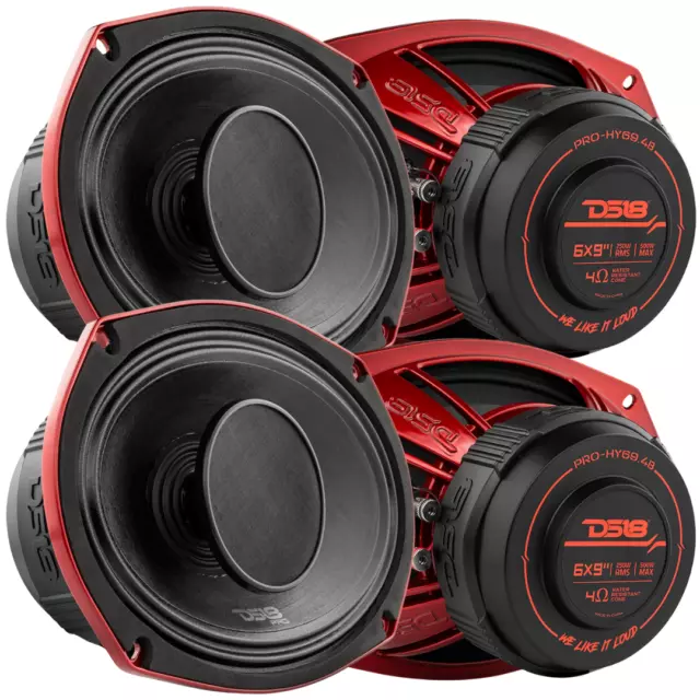 4x DS18 PRO-HY69.4B 6x9" 2-Way Loudspeaker with Built-in Driver - 250W Rms 4-ohm