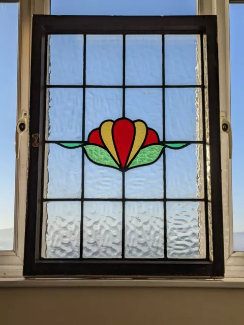 Renovated Vivid Solid Medium Art Deco Stained Glass Panel