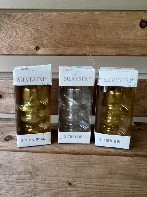 Vintage Silvestri 3 Tier Bell Christmas Ornament Glass Nesting Iridescent Bundle