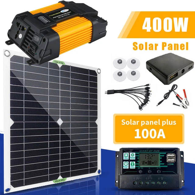400W Solar Panel Kit Power Inverter Module Monocrystalline Car Boat RV Battery