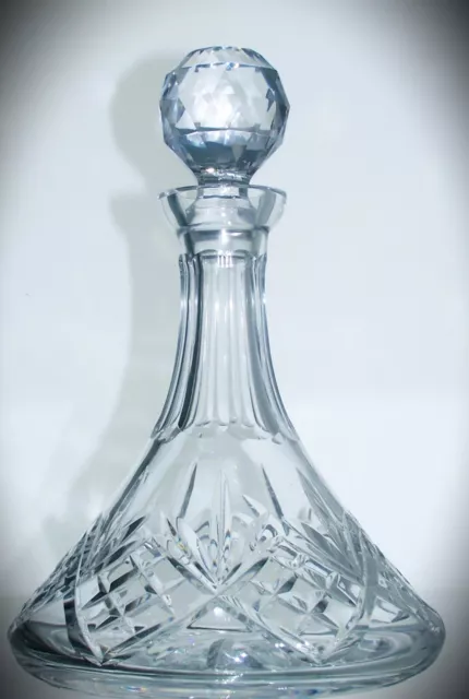 Vintage Lead Crystal Cut Glass Wide Based Ships Decanter - 28cm, 2kg