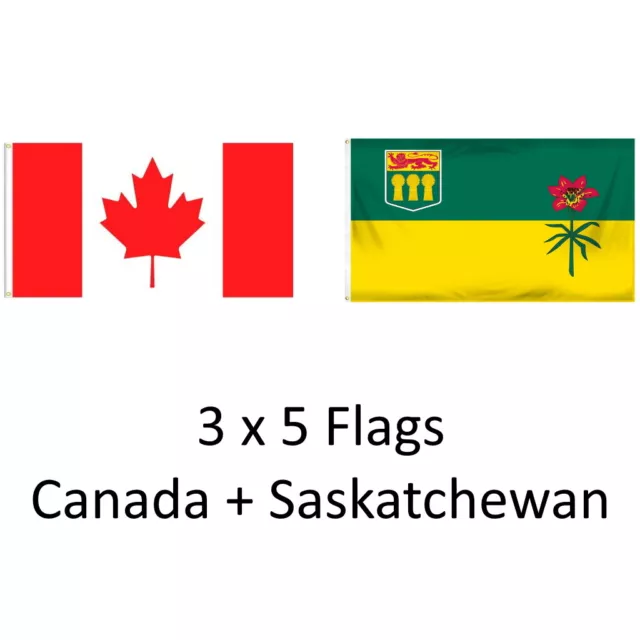 CANADA + SASKATCHEWAN 3ft x 5ft BANNER/FLAG 2 PK HIGH QUALITY 100% POLYESTER