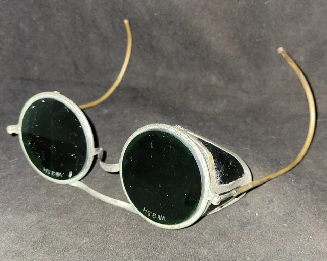 Antique Willson Green Sunglasses Goggles Vtg Steampunk Old Shield Safety Glass20