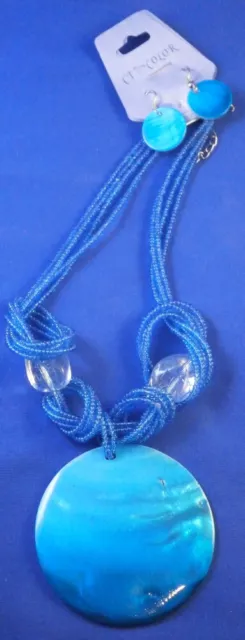 Azul Teñido Colgante de Concha Cuentas de Cristal Moda Collar y Pendientes Mujer