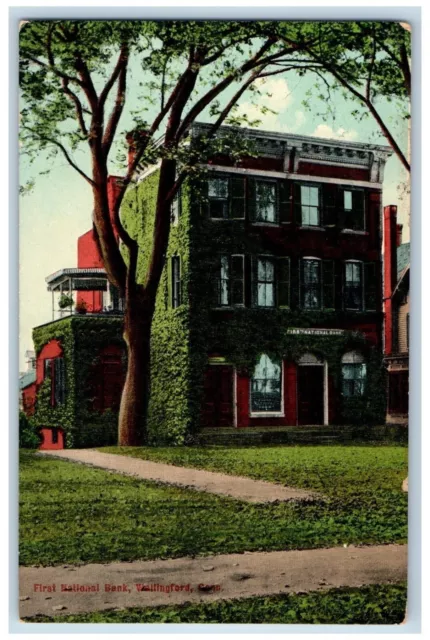 Wallingford Connecticut Postcard First National Bank Building Exterior View 1912