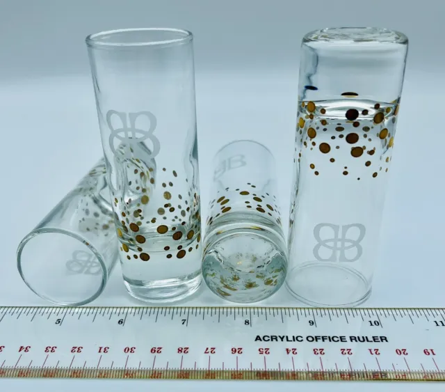 Shot Glass Baileys Irish Cream Etched BB Gold Dot Confetti Tall Barware Set of 4