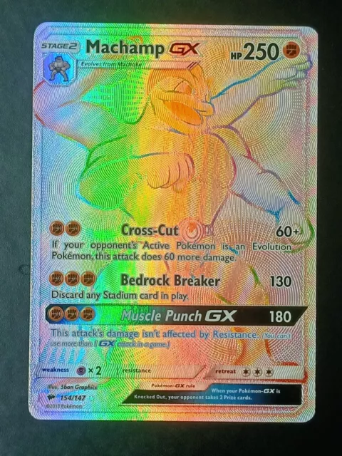 Machamp GX 154/147 Hyper Rainbow Rare Burning Shadows Pokemon Card