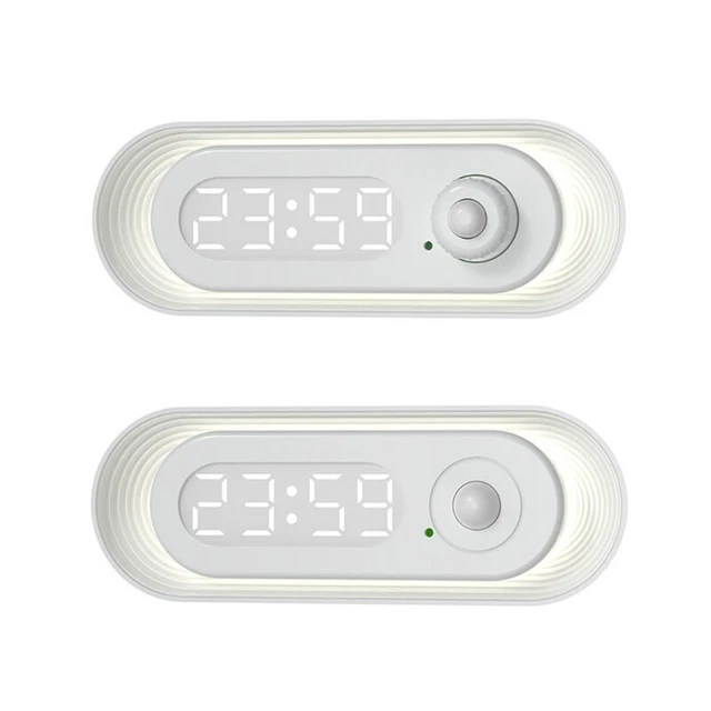 Motion Sensor Wall Clock Night Light USB Cable Bathroom Toilet Kitchen