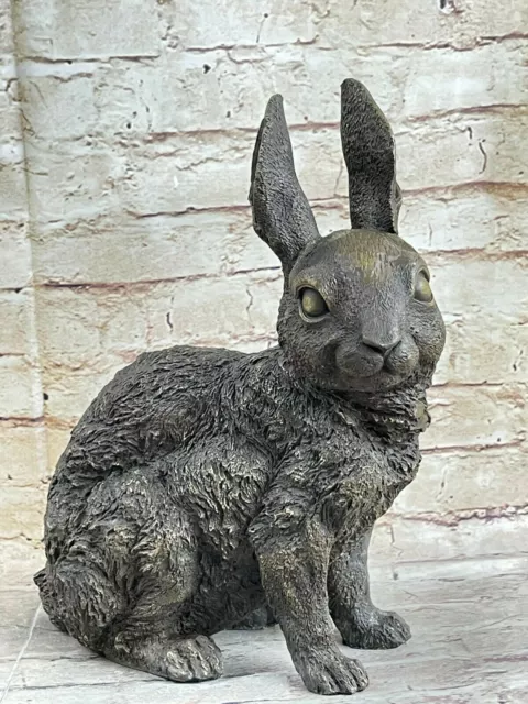 Vintage Autrichien Vienne Bronze Assis Lapin Statue Figurine Jardin Décor