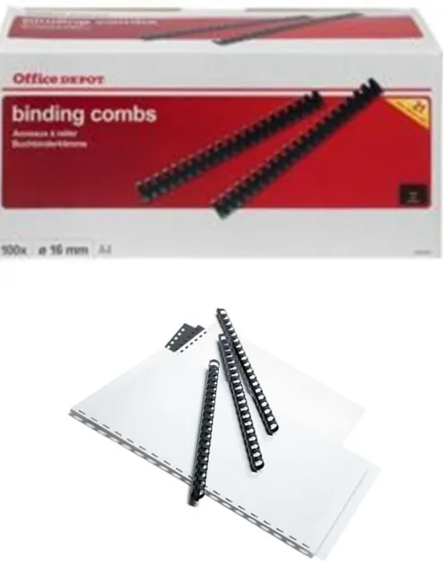 Office Depot Binding Comb 16mm A4 BLACK 145 Sheets Capacity Pack of 100