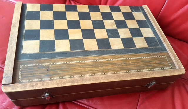 Jeu De Dames Et Backgammon Pliant En Bois - Avec 40 Pions De Gros Diamètre - Ancien, Très Bon état