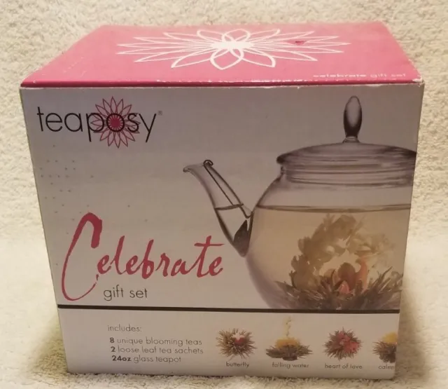 Teaposy Blooming Glass Tea Pot + Tea Celebrate Gift Set ~~ NEW