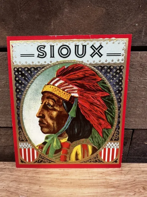 Antique Sioux Native American Indian Chief Cigar Label Red