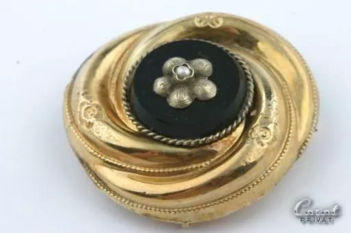 Biedermeier Brosche silber vergoldet Antik um 1880 Perle Unikat -