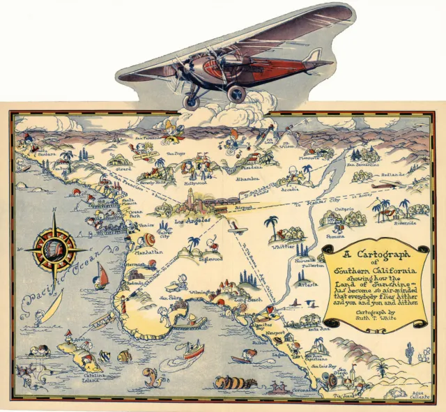 1921 Pictorial Map Cartograph Southern California Wall Art Poster Print History