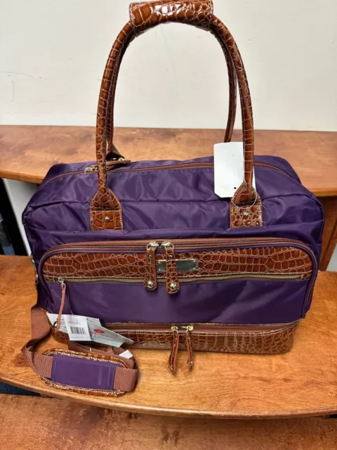New Samantha Brown Classic Drop Bottom Satchel With Purple / Camel