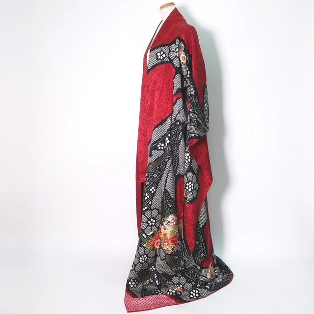 9157D5 Silk Japanese Kimono Furisode Sakura Shibori Tall