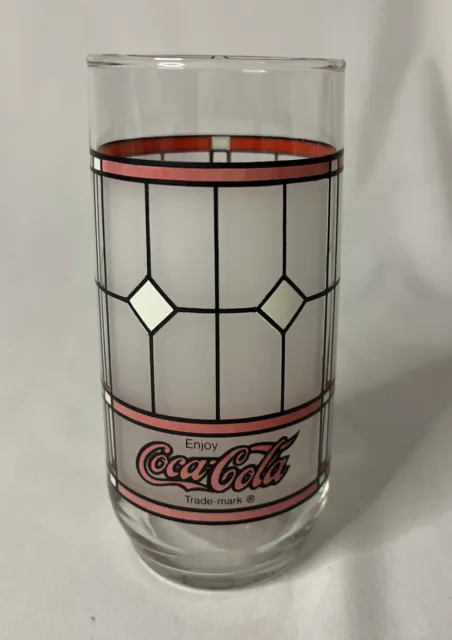 Coca-Cola  Vintage Libbey Frosted Stained Glass Tiffany Style Glass Cup