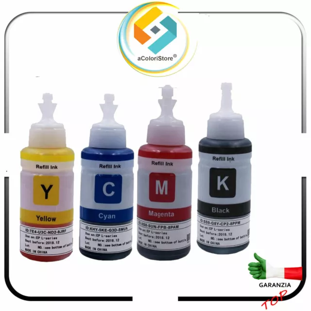 Ricarica inchiostri KIT 4 da 100ml Stampante Epson EcoTank Eco Tank 2650