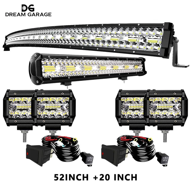 fit Jeep Land Rover Defender 52inch 20'' LED Light Bar Combo +2x 4'' Work Pods