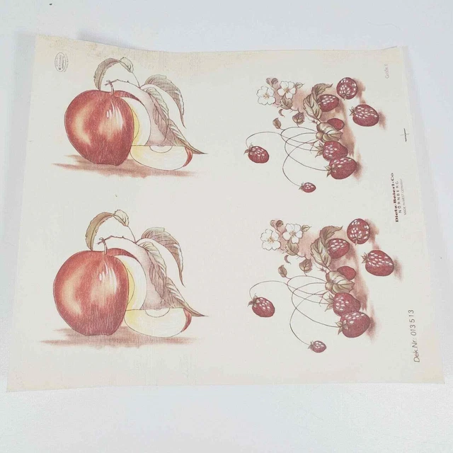 Calcomanía vintage Dietz Beierl fresa manzana página completa tobogán de cerámica sin usar