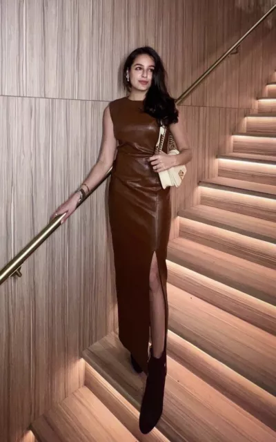 Zara Women FW22 Brown Faux Leather Midi Sleeveless Dress Sizes_REF