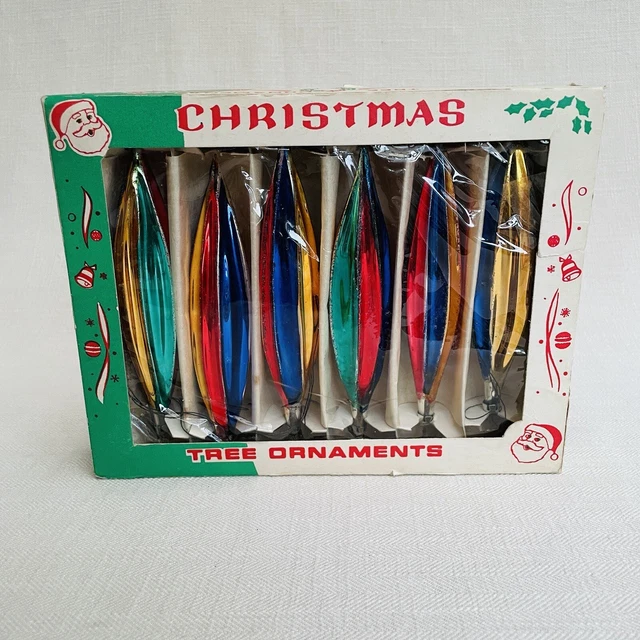 VINTAGE 70s/80s BOXED GLASS BLOWN CHRISTMAS BAUBLES HANGING DECORATIONS