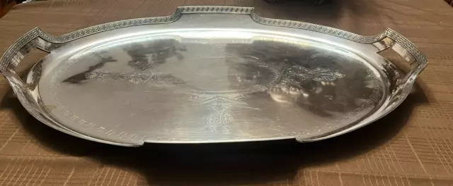 Rare Antique Egyptian Revival Silverplate Butler Gallery Tray (Papyrus Shape)