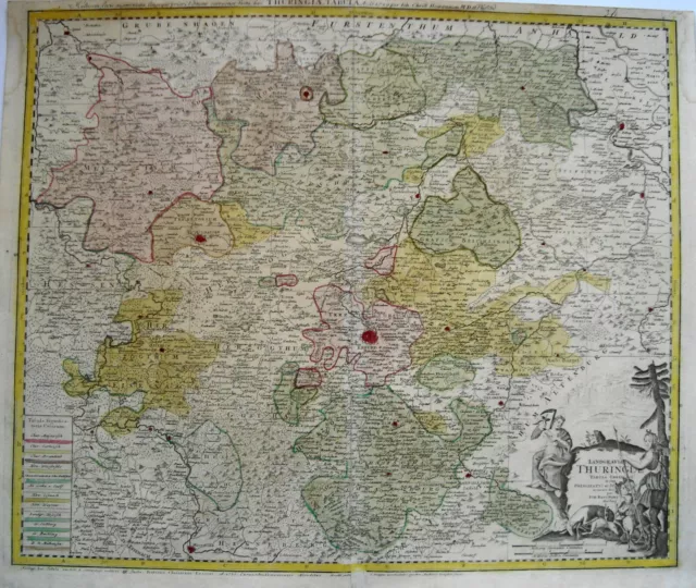 Thüringen Erfurt Weimar Saalfeld Mühlhausen   Kupferstich Landkarte Homann 1722