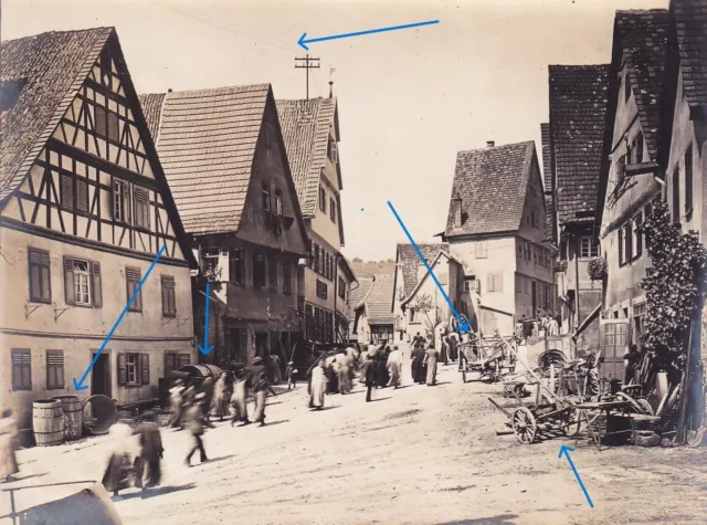 altes orig. Foto von 1914 - Besigheim, Straßenszene Leute unterwegs Pferdekarren