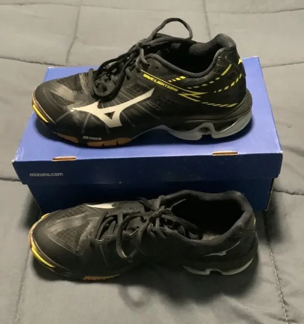 Mizuno Wave Bolt 7 Black Silver Yellow Womens Traction Volleyball Shoes Size 9.5