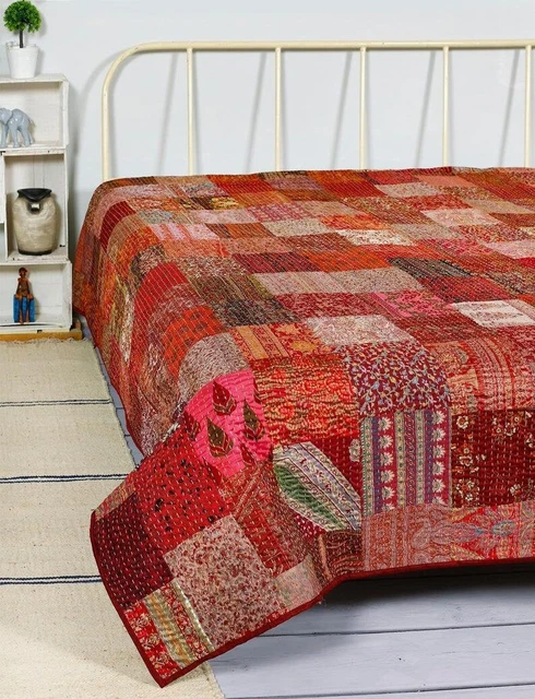Indian handmade vintage patchwork kantha quilt