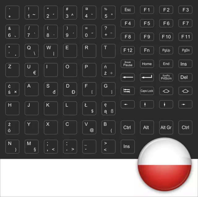 Tastaturaufkleber Polaco Negro Llave Electrónica Pegar F Teclado Poland Polonia