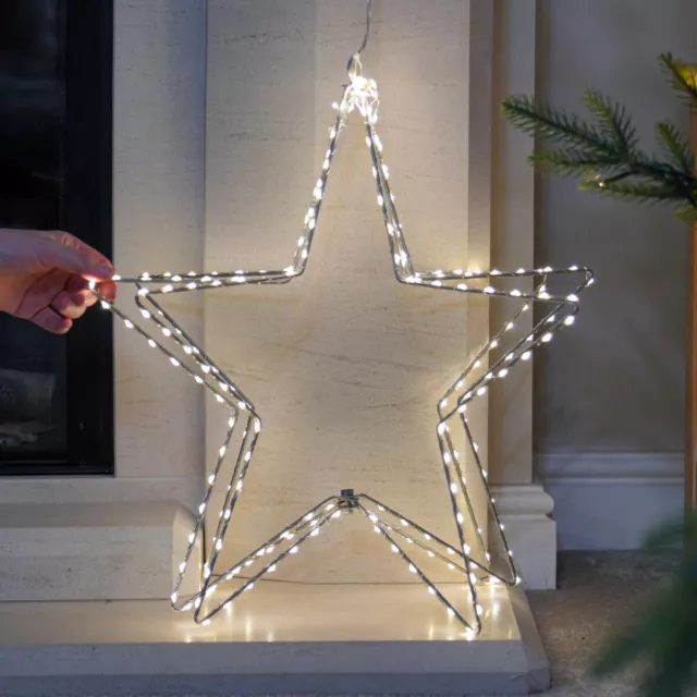 NOMA 45cm Noël Étoile LED Métal Argent Suspendu Prise En Fenêtre Décoration