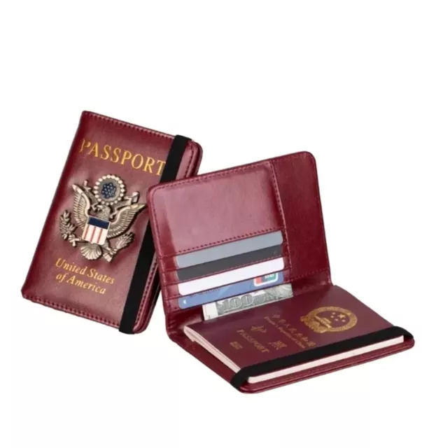 1Wallet Holder Slim Leather TravelPassport  RFID Blocking ID Card Case Cover US,