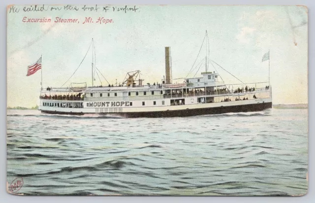 1907 Excursion Steamer Mount Hope Vtg Postcard Providence Rhode Island Nautical